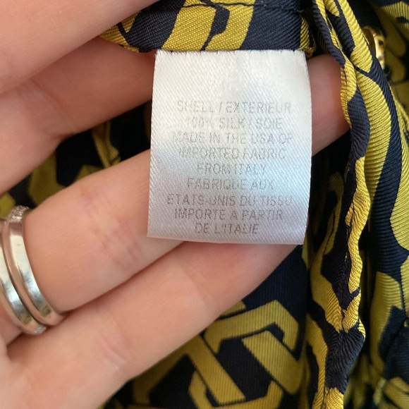 Milly silk long sleeve button down chain blouse size 8 gold blue EUC - Picture 6 of 7